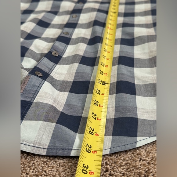 Calvin Klein Jeans Navy and Light Blue  Plaid Shirt with Snaps - Medium - Picture 9 of 13